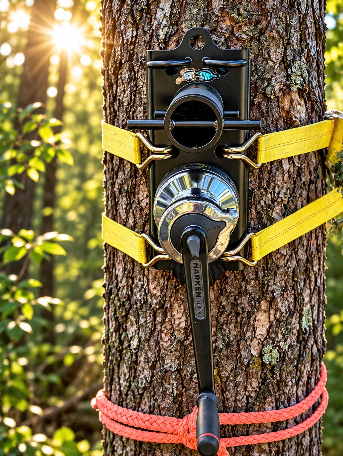 Hold Fast XL mounted to tree with handle front view